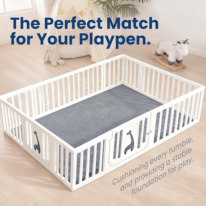 Huloo Sleep Baby Play Mat for Floor,1.3" Thick Elasti-Foam 50"×74" Playpen Mat for Tummy Time,Water Repellent Soft Coral Velvet for Toddler,Infant,Kids,Non-Slip Backing Safe for Crawling(Dark Grey)