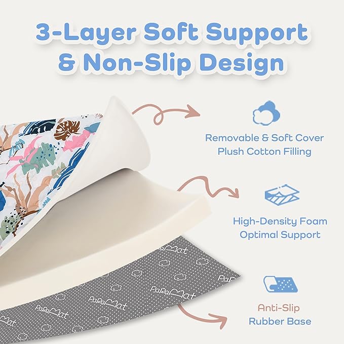 1.5" Thicker Baby Play Mat for Floor, 59x71 Removable & Machine Washable Cover Playpen Mat Softness Foam Mats, Easy-Clean Hygienic, Comfort Safety Kids Crawling (Tummy Time Leaves)