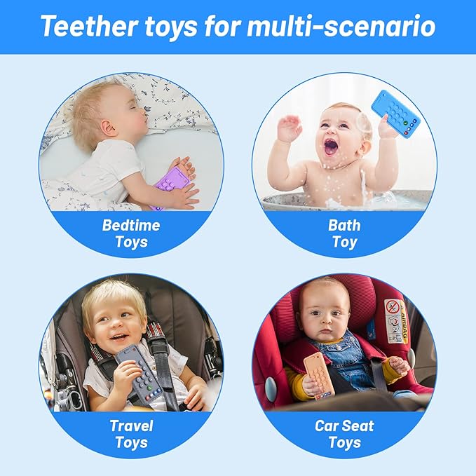 Baby Phone Teething Toys for 0-3, 0-6, 6-12 Months | Soft Silicone Baby Cell Phone Teethers