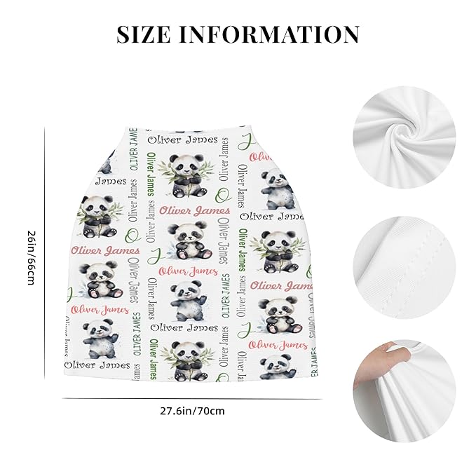 Personalized Car Seat Covers for Babies with Name – Multi-use Breastfeeding Cover Custom Panda Carseat Canopy Cover, Infant Stroller Covers for Boys and Girls