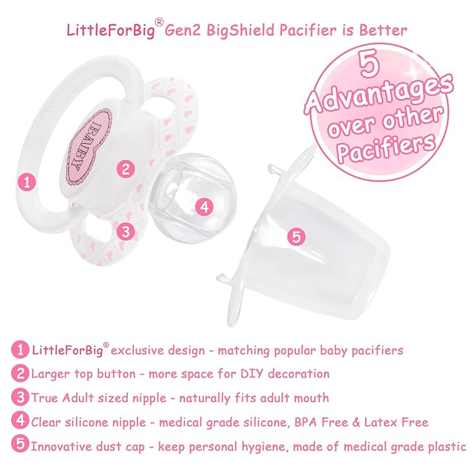 LittleForBig Bigshield Generation-II Adult Sized Printed Pacifier Blushing Baby Pattern