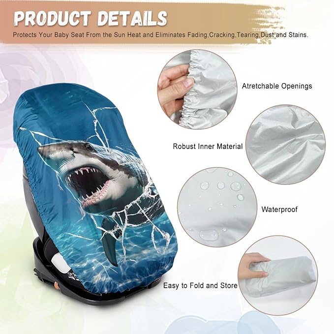 XYZCANDO Shark Infant Car Seat Cover for Summer Cartoon Car Seat Covers for Babies Washable Baby Car Seat Shade Cover Elastic Car Seat Sun Cover for Baby Car Accessories Gift for Holiday