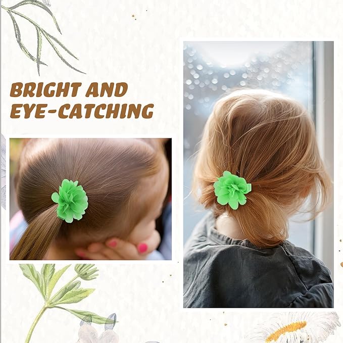 24 PCS 2" Chiffon Flower Hair Bows Clips Artificial Fabric Flower Tiny Baby Hair Clips Fine Accessories for Women Girls Kids (Green)