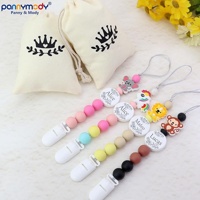 Custom Baby Pacifier Holder Clip with Name, Personalized Name Pacifier Clip for Boys and Girls Fits for Most Pacifiers (Elephant)