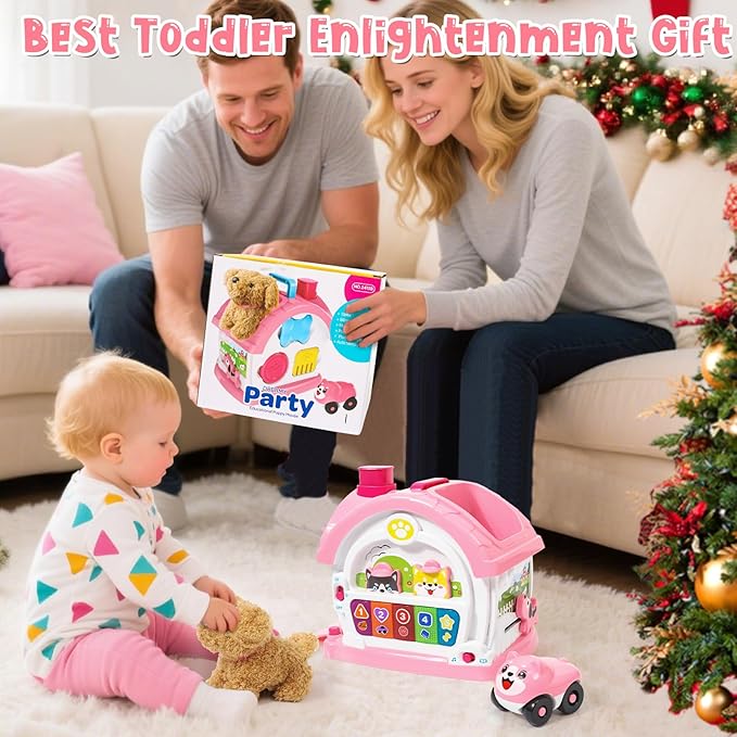 Montessori Toddler Toys for 1 Year Old Girl Gifts, Pretend Play Puppy Toy Music Learning House with Car for Toddlers 1-3, 1st First Birthday Gifts for Girls and Boys Baby Toy 6-12 12-18 6-24 Months
