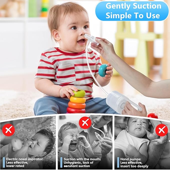 Nasal Aspirator for Baby, Baby Nose Sucker, Manual Nasal Aspirator Set Includes Hand Pump Snot Sucker+2 Replaceable Infant Tips+Cleaning Brush+ Travel Case(Translucent, Max)