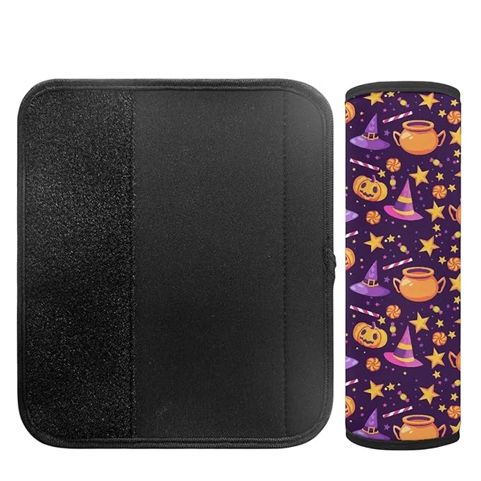 Biyejit Halloween Car Seat Straps Shoulder Pads for Baby Kids, 2 Pack Boys Girls Super Soft Seat Belt Covers for All Car Seats/Pushchair/Stroller, Starry Hats Pumpkins