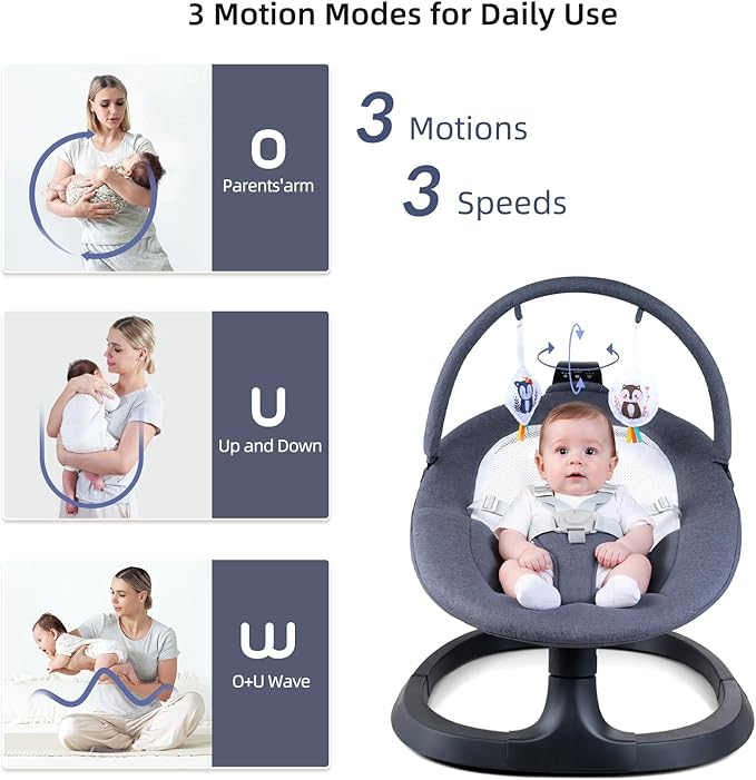 VaVaSoo 2-in-1 Baby Swing & Toddler Chair, Dual-Arm Support Rocking Seat up to 66 lbs, 3 Motion Modes, 8 Sounds, Touchscreen & Remote Control, Adjustable Recline, Dark Grey