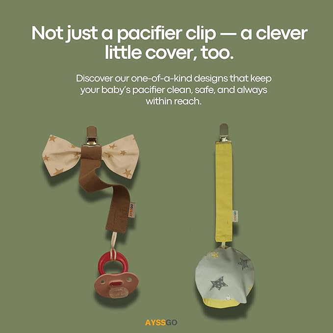 Protective Pacifier Clip, Bowtie & Round – Ultra-Durable & Handmade, 2-Pack with 100% Cotton Fabric – Safe & Stylish Baby Essential