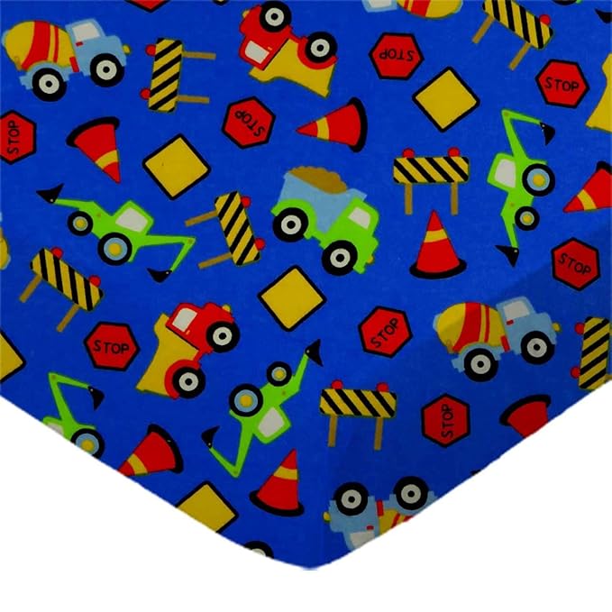 SheetWorld Fitted 100% Cotton Flannel Pack N Play Sheet Fits Graco Square Play Yard 36 x 36, Construction Zone, Made in USA