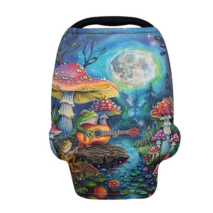 Youngerbaby Mushroom Car Seat Cover Baby Stuff Multi-Use Car Seat Canopy Carrier Cover, Breathable Breastfeeding Cover Cute Frog Baby Stuff Boys & Girls Car Seat Covers
