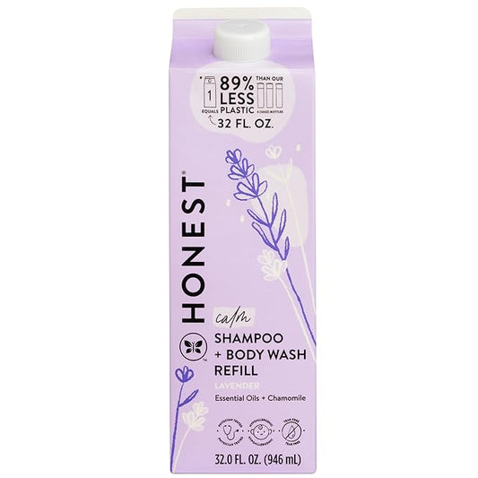 The Honest Company 2-in-1 Cleansing Shampoo Body Wash Refill Carton Gentle for Baby, Naturally Derived, Tear-free, Hypoallergenic, Lavender Calm, 32 fl oz (Pack of 6)