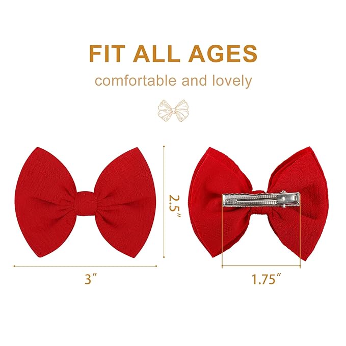 Baby Girls Hair 3'' Bows Clips Set Handmade Bow Hair Clips Hair Accessories Alligator Clip for Babies Infant Toddlers Little Kids 6 PCS Red Yellow Royal Blue