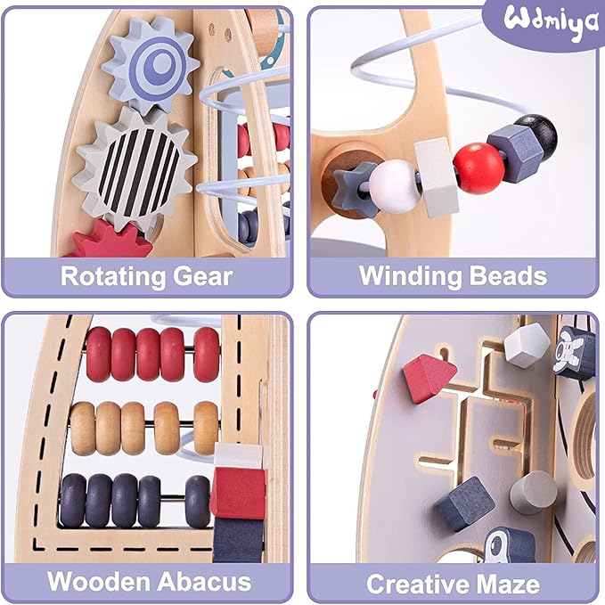 Wdmiya Space Wooden Activity Cube Toys for Baby, Montessoritoys for 1 Year Old Boy & Girl Birthday Gifts, Sensory and Educational 1st Birthday Gifts, Busy Board Toys for Baby Boy 6-18 Months (Rocket)