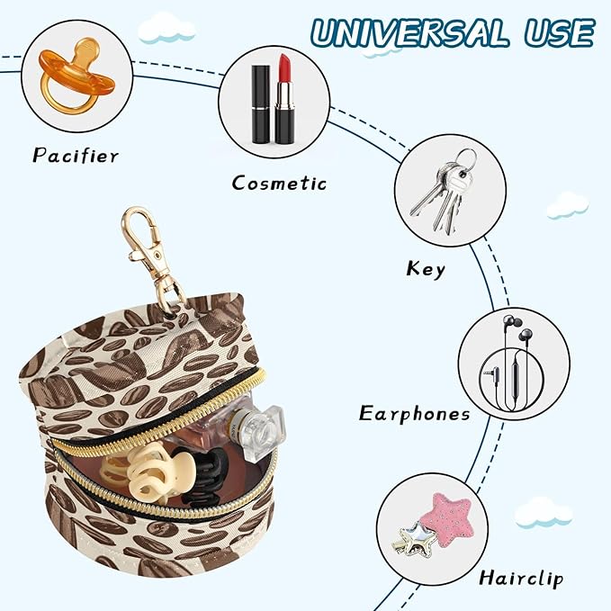 Pacifier Holder with Clip Pacifier Case for Diaper Bag Round Baby Pacifier Pouch Box Bag Portable Many Simple Coffee Beans