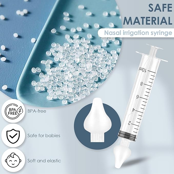Bluet B - Baby Nasal Syringe (2-Pack) - Safe Silicone Nasal Aspirator for Newborn - Infant Mucus Removal - 10ml Nose Cleaner Syringe for Baby - Toddler Congestion Relief - Reusable Tips - White