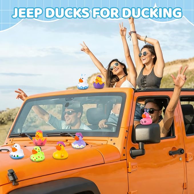 24 Pack Rubber Ducks Jeep Ducking with a Bag- 2" Easter Assortment Duckies for Jeep Duck Easter Themed Cruise Duck for Pool, Party Favors, Birthday Gifts, Classroom Incentives, Kids Water Bath Toys