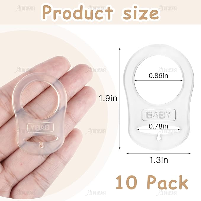 AUEAR, 10 Pack Silicone Adapter Rings Holder for Nipple Pacifier Clip Food Grade Transparent Color
