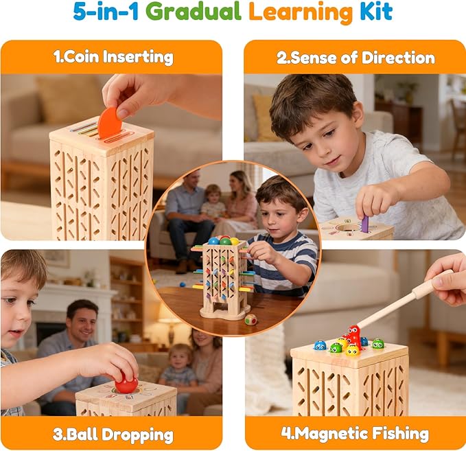 Montessori Toys Set for Kids 3 4 5 6 Year Olds, 5-in-1 Fine Motor Preschool Learning Toys, Educational Sensory Color Sorting & Board Games for Toddlers, Birthday Gifts for Boys Girls