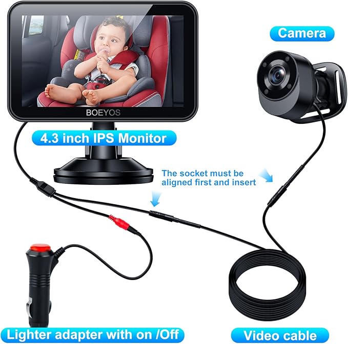 Baby Car Mirror - Baby Car Camera 4.3 inch HD 1080P - Rear Facing Car Baby Monitor with Night Vision - Adjustable View Angle, Easy Setup, Safety for Infants - Black