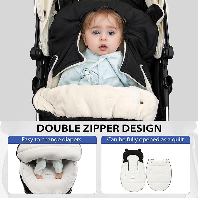 Universal Footmuff for Stroller, Baby Bunting Bags, Winter Windproof Warm Pram Footmuffs, Water Resistant Sleeping Bag with Hood for Strollers, Pushchairs, Prams, Car Seat, 35.4"*20.5"(Pure Black)