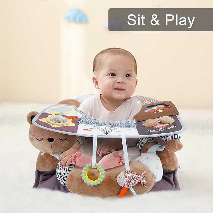 Lovvie & Joy 2-in-1 Tummy Time Mat & Seated Support Pillow,Baby Tummy Time Pillow Support for Newborns and Older Babies,with Detachable Support Pillow and Toys Bear