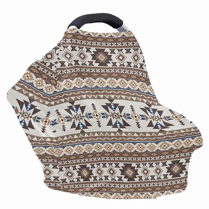 Binienty Light Brown Tribal Geometric Car Seat Cover for Babies, Breathable Breastfeeding Scarf for Moms, Extra Soft and Stretchy Nursing Covers for Boys Girls