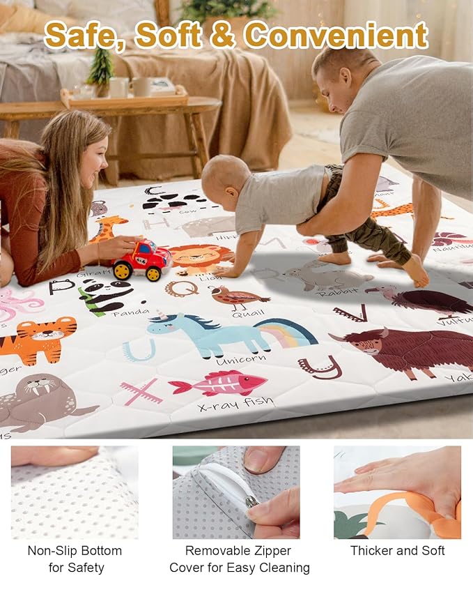 TINYHARBO Premium Foam Baby Play Mat 71" x 59" – Removable & Machine Washable Cover, Extra Thick Padding Playpen Mat, Non-Slip Crawling Mat, Easy to Clean for Infants, Toddlers & Babies