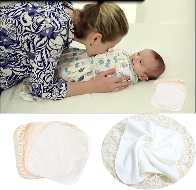 Lion bear 5-Pack Colored Organics Reusable Baby Washcloths, Soft Absorbent Organic Cotton Washable Saliva Towel Face Wipes, Newborn Bath Face Towel, Natural Baby Wipes for Sensitive Skin (White)