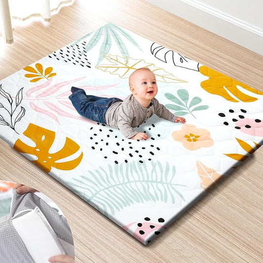 TINYHARBO Premium Foam Baby Play Mat 47x47 – Removable & Machine Washable Cover, Extra Thick Padding Playpen Mat, Non-Slip Crawling Mat, Easy to Clean for Infants, Toddlers & Babies