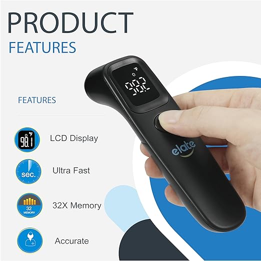 Elate Premium No Touch Forehead Thermometer for Babies and Adults | Bundle Pack