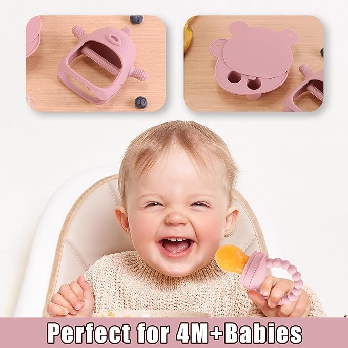 6-in-1 Baby Fruit Feeder Pacifier & Baby Food Feeder Set – Silicone Breastmilk Popsicle Mold with Freezer Tray, Teething Relief Toy, BPA Free Infant Feeder, 3 Sizes (S/M/L) Sacs (Blush)