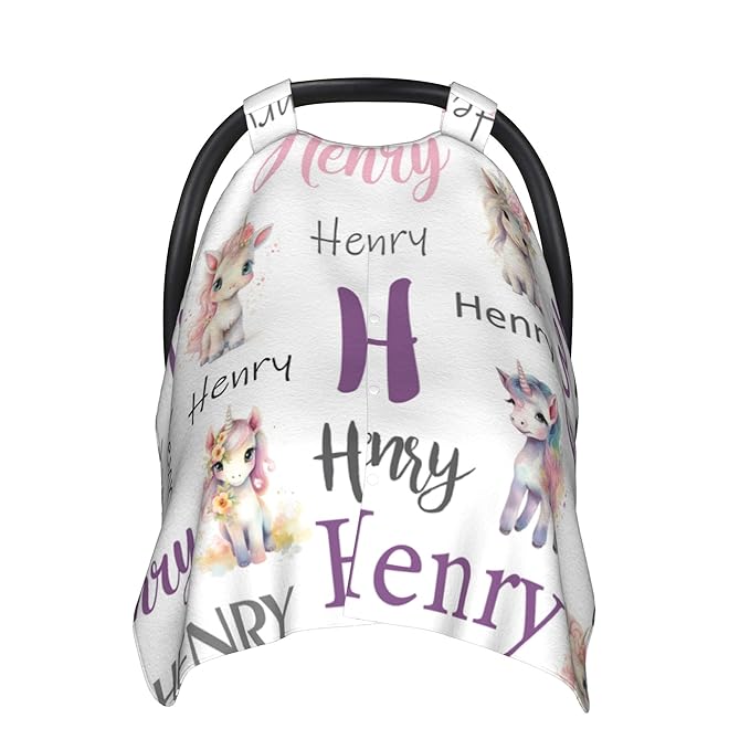 Personalized Baby Car Seat Cover Custom Name CarSeat Canopy Customized Horse Newborn Nursing Breastfeeding Cover Minky Baby Blanket Infant Car Seat Canopies for Baby Girls Boys