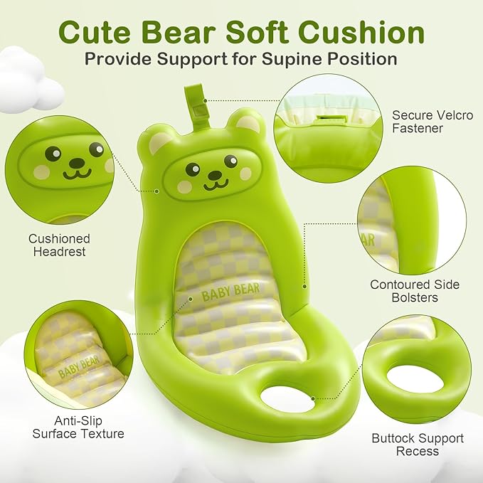 Inflatable Baby Bathtub with Seat Cushion & Air Pump, Newborn to Toddler Bath Tub, Foldable Portable Toddler Tub for Shower Sink, Non-Slip Texture, Quick-Drain, Travel-Ready, Green