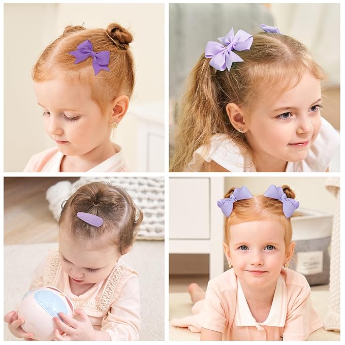 choicbaby 8pcs Baby Girl Hair Bow Clips Set, Purple Toddler Hair Clips Boutique Grosgrain Ribbon Bow Hair Barrettes Accessories for Infant Toddler Kids