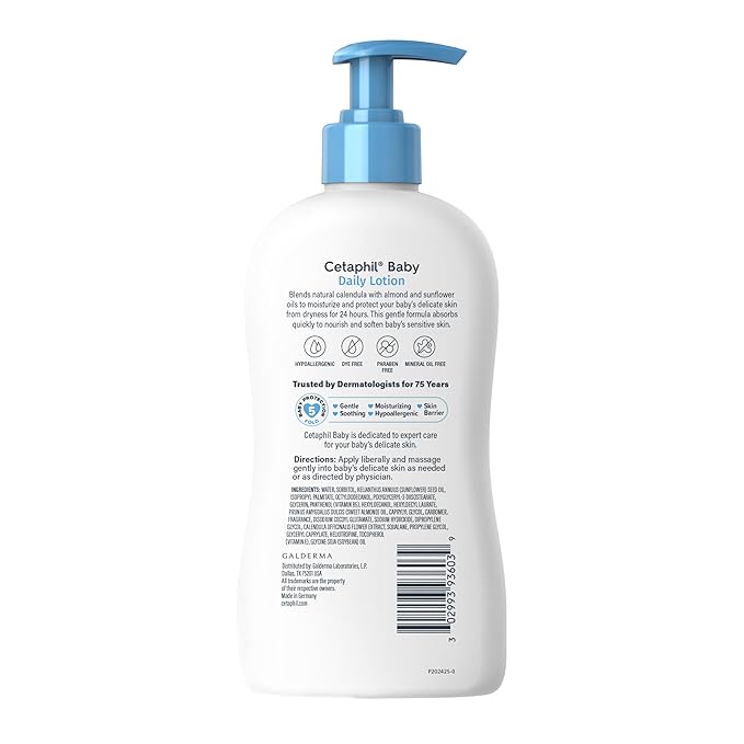 Cetaphil Baby Daily Lotion with Organic Calendula |Vitamin E | Sweet Almond & Sunflower Oils |13.5 Fl. Oz