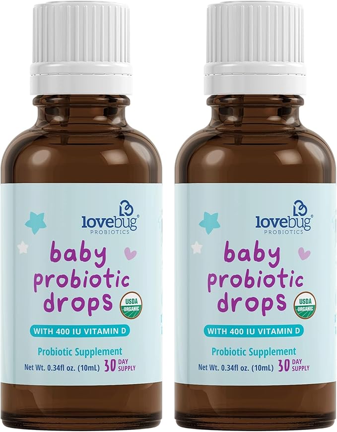 LOVEBUG Award Winning USDA Organic Probiotic for Infants & Babies 0-12 Months | Helps w/Colic, Reflux, Diarrhea, Constipation & Gas | Multi-Strain 5 Billion CFU | Liquid Drops (60 Days Supply) - 20ml