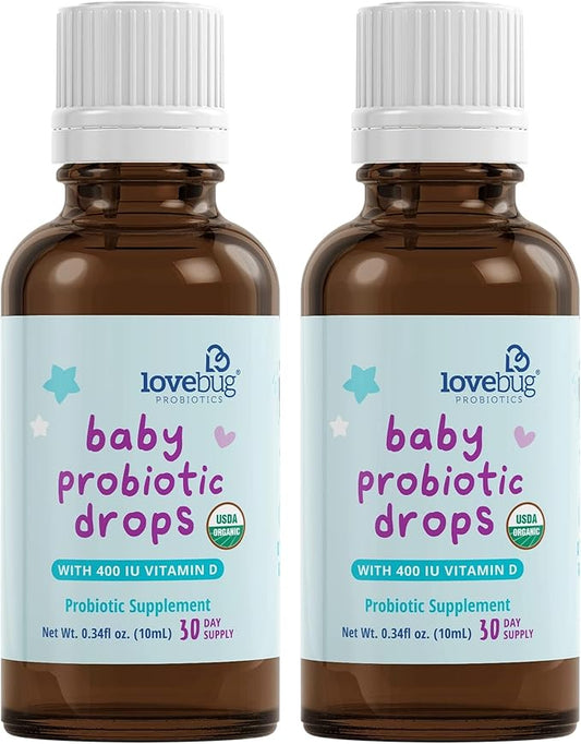 LOVEBUG Award Winning USDA Organic Probiotic for Infants & Babies 0-12 Months | Helps w/Colic, Reflux, Diarrhea, Constipation & Gas | Multi-Strain 5 Billion CFU | Liquid Drops (60 Days Supply) - 20ml
