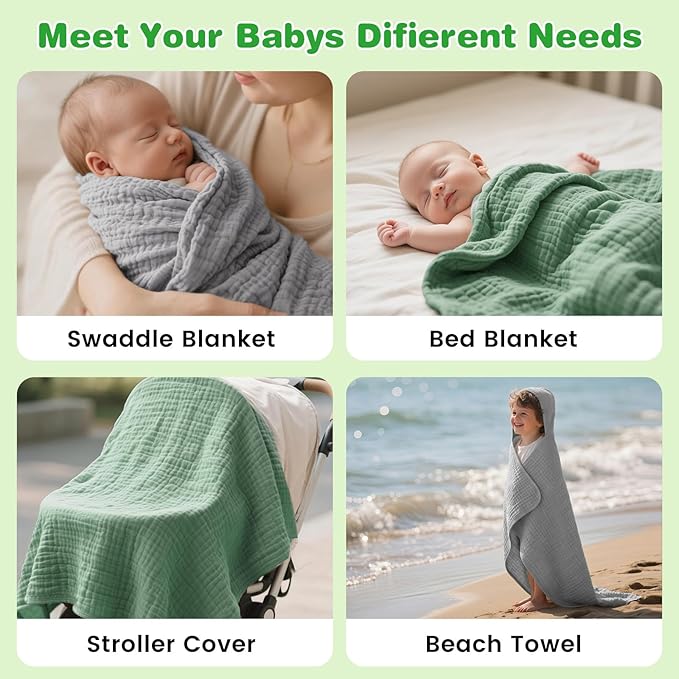 Hooded Baby Bath Towels for Newborn, 2 Pack - 6-Layer 100% Muslin Cotton, Soft Absorbent Baby Towels with Hood for Babies, Infants & Toddlers, Large 32x32 Inch Unisex Newborn Baby Bath Essentials