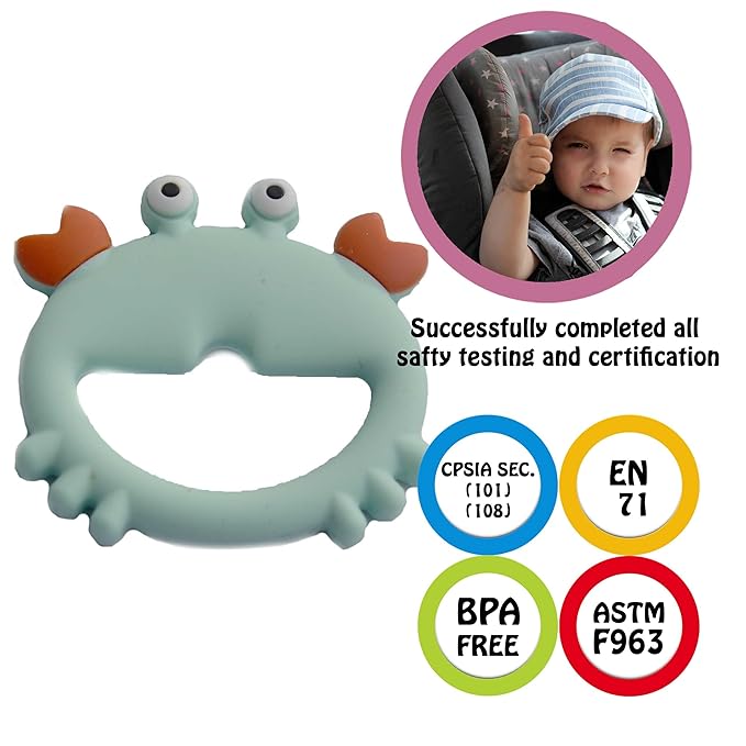 Teething Toys 3-6 Months, Teethers for Babies 3-6 6-12 Months for Teething Relief, Baby Teether Teething Toys 100% Silicone, Newborn Infant Sensory Baby Toys 0-6 Months,bebe mondo (Crab)