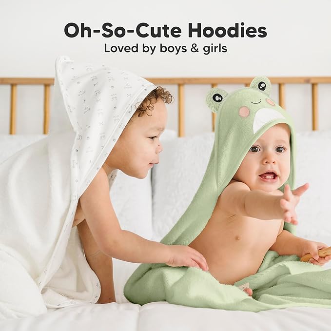 KeaBabies Hooded Baby Towel for Newborn - Viscose Derived from Bamboo Large Baby Bath Towels with Hood for Boys, Girls, Toddler, Extra Absorbent & Soft Newborn Bath Essentials (Frog, Regular)