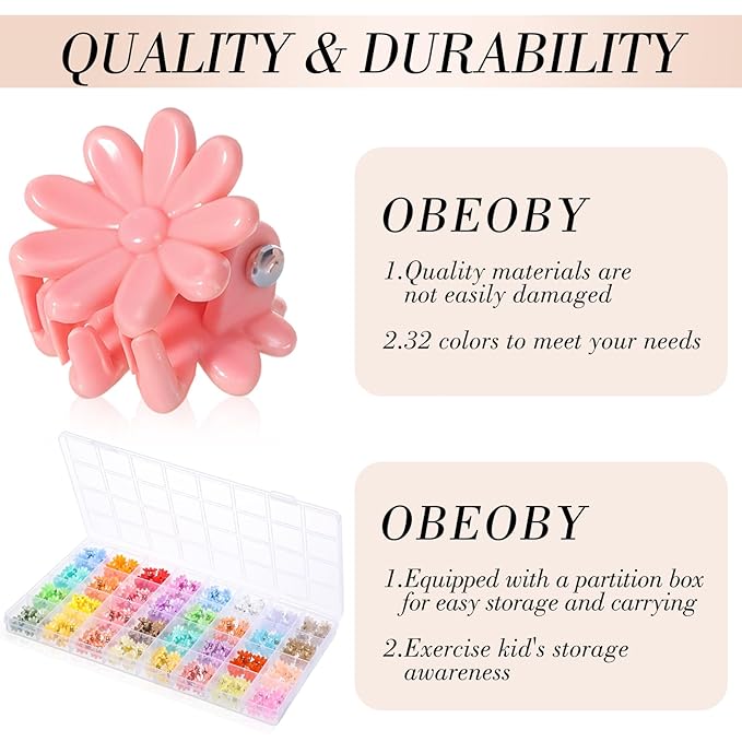 Obeoby 128 Pcs Toddler Baby Girl Hair Clips, Mini Flower Hair Claw Clips - Cute Hair Accessories Holiday Birthday Gifts (32 Colors)