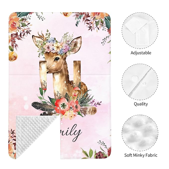 Personalized Custom Name Baby Car Seat Canopy - 2 in 1 Nursing Mom Breastfeeding Cover - Minky Baby Carrier & Stroller Cover with Deer Design