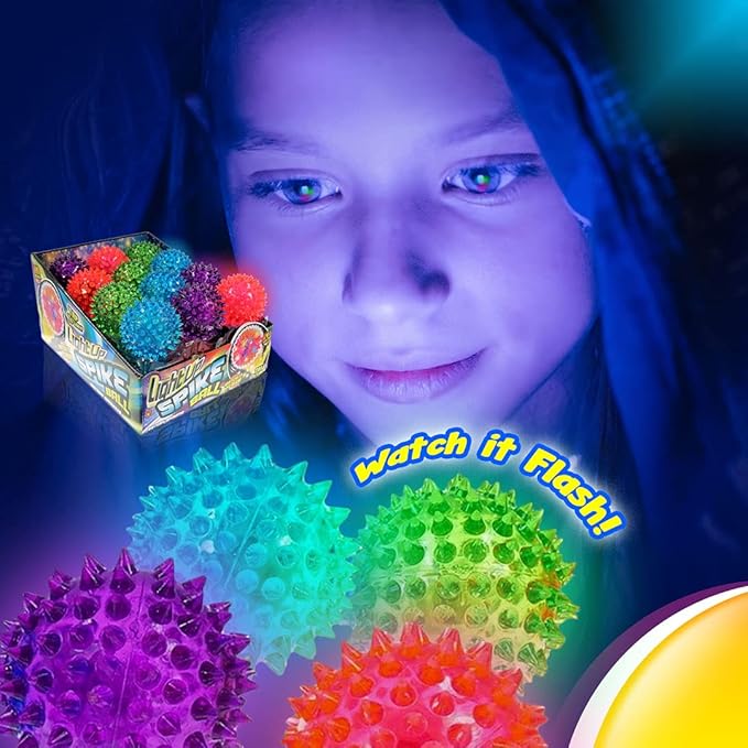 JA-RU Light Up Spiky Balls for Kids (8 Pack) – Light Up Bouncy Balls | Spiky Fidget Toys for Stress Relief, Sensory Bin Filler, Bulk Party Favors, & Classroom Prizes. 695-8A