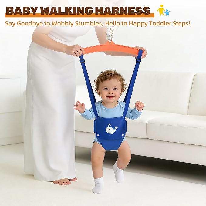 Baby Jumper with Stand, Foldable Activity Jumper for Infants, Height Adjustable Baby Bouncer No Doorway Needed Toddler Jumper, Portable Indoor Outdoor Baby Activity Center for 6-12 Months (Blue)