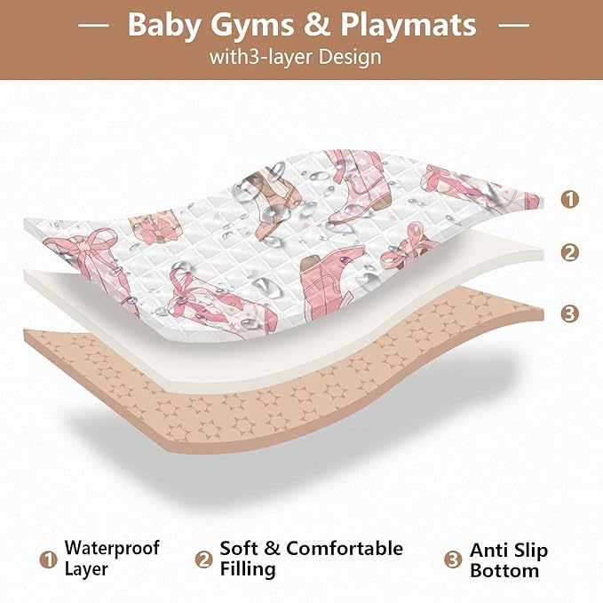 Western Cowgirl Boot Baby Playmat Washable Playroom Crawling Mat Non-Slip Play Mats for Floor 50x50 Mat