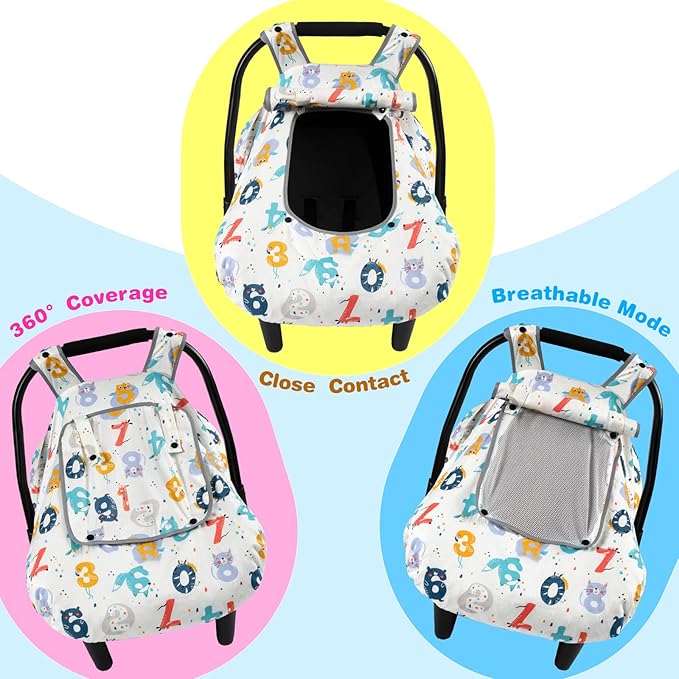 SMTTW Baby Car Seat Cover - Universal Fit, Snug, Breathable, Canopy for Boys/Girls, Ideal for All Seasons (Numbers)