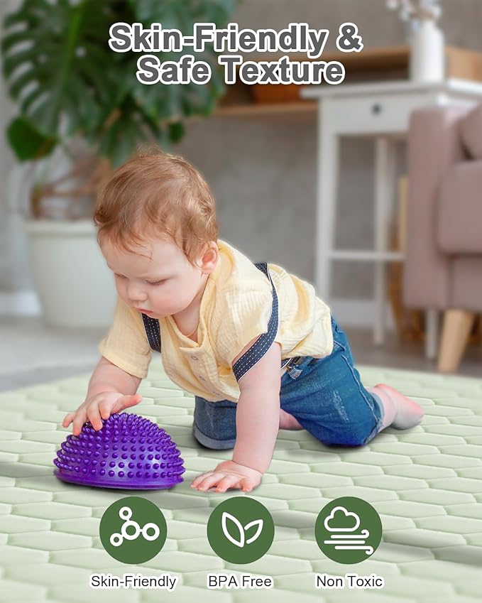 TINYHARBO Premium Foam Baby Play Mat 50" x 50" with Removable Cover, Extra Thick Padding Playpen Mat, Non-Slip Floor Mat, Stylish & Easy to Clean for Crawling Baby, Infants & Toddlers, Green