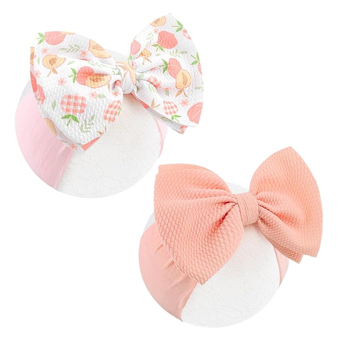 YanJie 2PCS 6’’ Peach Pink Bows for Baby Girls Salmon Headband White Bow Infants Toddler Hair Accessories Newborn Headbands Hair Bow Baby Clothes