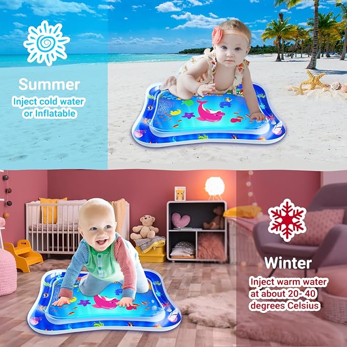 ZMLM Tummy Time Water Mat for Babies: Baby Toys Gifts for Newborn Infant 3 6 9 12 Month Boy Girl Inflatable Activity Playmat Sensory Mat Toddler Belly Time Pat Indoor (Blue)